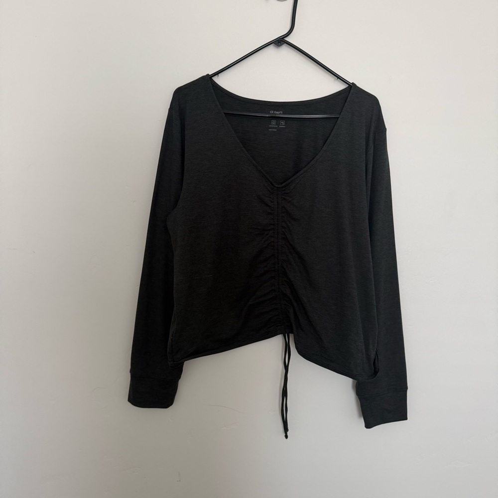 GAP Black Ruched Drawstring Long Sleeve Top